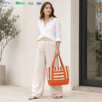 Sac fourre-tout en toile de coton rayé vermillon moderne de 10 oz avec logo personnalisé, sac à bandoulière réutilisable pour femmes, cadeau en gros