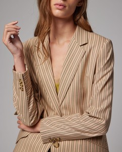 Women's Sand <b>Brown</b> Plaid <b>Wool</b> Single Breasted Button Nonwoven Hand Embroidery Blazer - Product Image 2