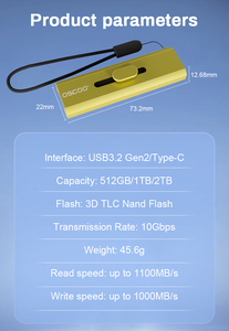 Oscoo T10 10Gbps tốc độ cao <span class=keywords><strong>USB</strong></span> Memory <span class=keywords><strong>Stick</strong></span> OTG loại 3.2 Gen 2 512GB 1TB 2TB <span class=keywords><strong>USB</strong></span> Flash Drive Sản phẩm mới - Product Image 2