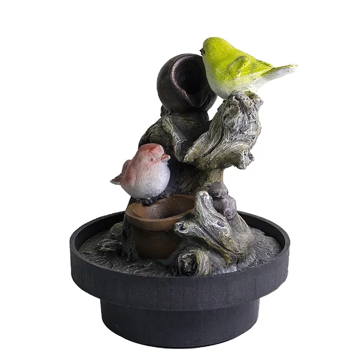 Indoor Tabletop Two Bird Decoration resina Feng Shui fontana d'acqua resina poliresina statua interna all'interno della fontana d'acqua Fuente