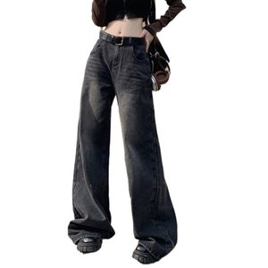<span class=keywords><strong>Jeans</strong></span> Americani a Vita Alta in Denim Grigio Lavato, <span class=keywords><strong>Gamba</strong></span> <span class=keywords><strong>Larga</strong></span>, da Donna, 2026, Casual, Rilassati, Sciolti, Modellanti, di Tendenza, Pantaloni Lunghi - Product Image 4