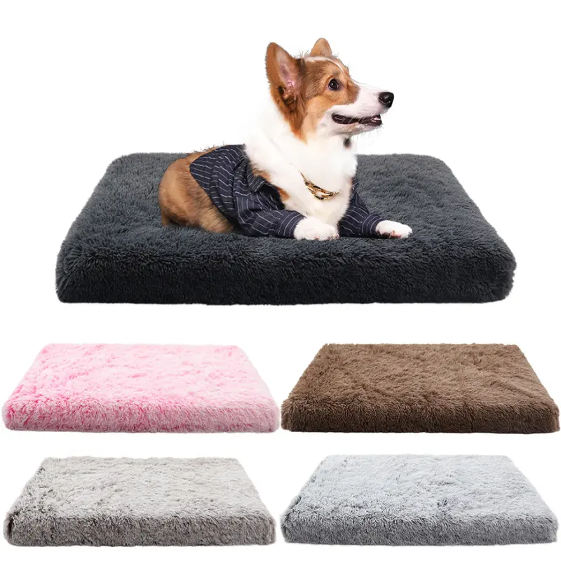 Nouvelle arrivée carré moelleux lit pour animaux de compagnie longue peluche chat chien tapis amovible coussin lavable en peluche lit pour animaux de compagnie pour chiens et chats