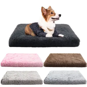 Nieuwe Aankomst Vierkante Pluizige Huisdier Bed Lange Pluche Kat Hond Matten Verwijderbare Kussen Wasbaar Pluche Huisdier Bed Voor Honden En katten