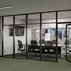 <span class=keywords><strong>Cloison</strong></span> en aluminium et verre avec porte traversante pour bureau, salle de réunion, salle de conférence et bâtiment commercial - Product Image 4