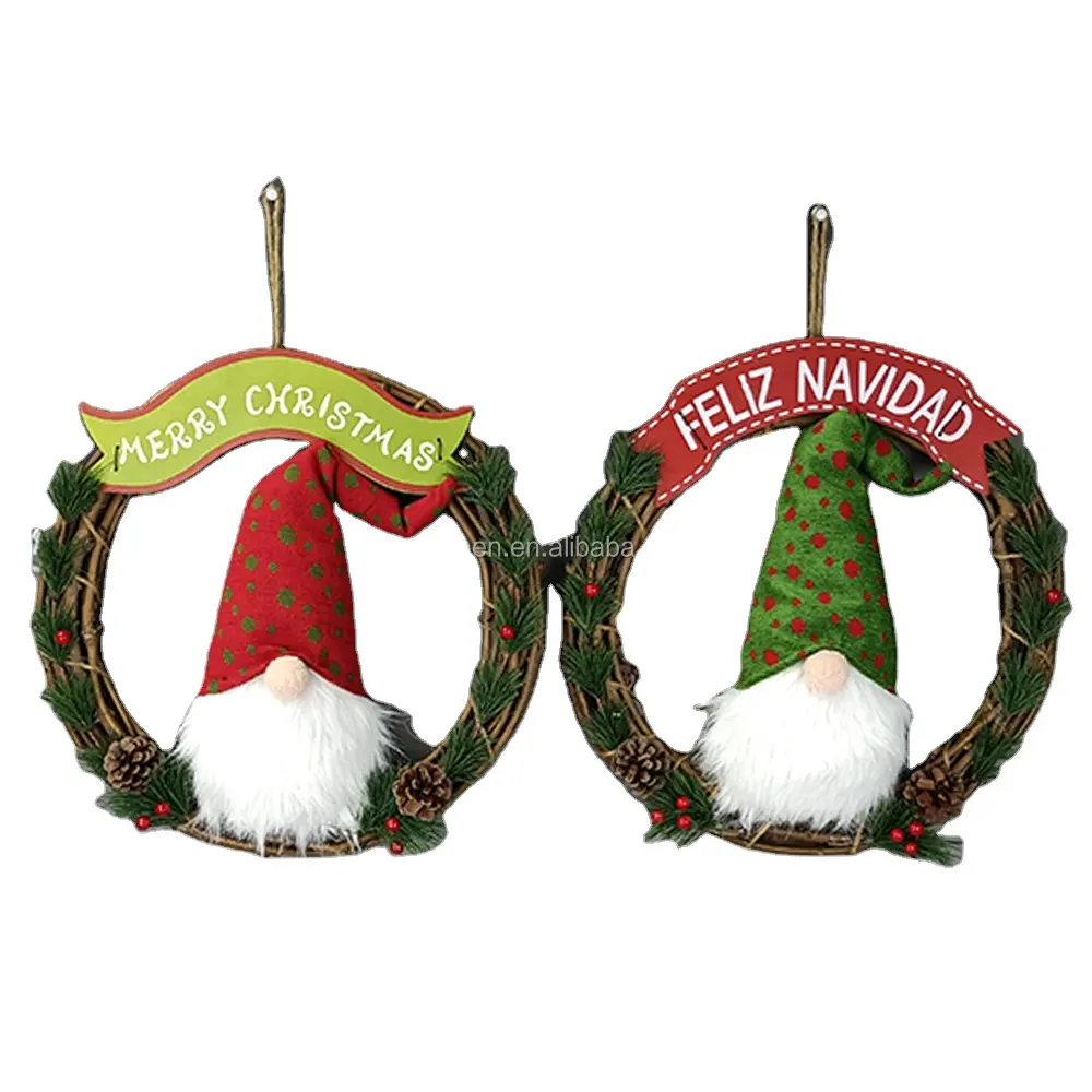 Swedish Gnome Christmas Wreath with Light for Front Door Gnomes Ornaments Christmas Door Hanger