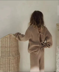 Nuovo arrivo <span class=keywords><strong>Baby</strong></span> <span class=keywords><strong>Baby</strong></span> Girls maglione 100% in maglia di cotone Set Back cravatta abiti invernali per bambini - Product Image 4