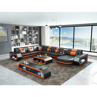 Modernes Schwarzes Leder-Ecksofa-Set Möbel Modulares Sofa Wohnzimmermöbel mit LED-Beleuchtung