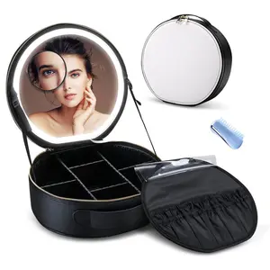 Travel Makeup Bag com Light Up Espelho Caso Train Maquiagem Grande com divisores ajustáveis Travel Cosmetic Bag