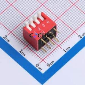 DP-4-R-T DIP Switch Through hole Component (THT),P=2.54mm Switch Piano Key Single Pole Single Throw 4 2.54mm - Product Image 1