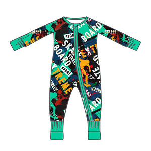 Groothandel Sport Thema Geprinte Kinderen Bamboe Baby Pyjama's Peuter Ronde Hals Romper Baby 230gsm Bamboe Ritspakje - Product Image 3