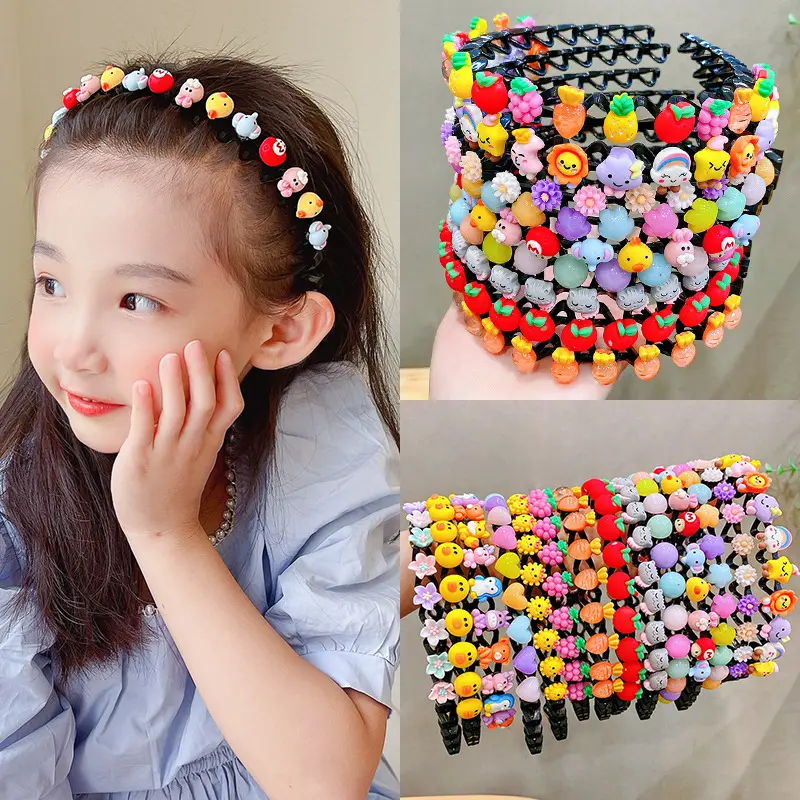 Wholesale Flowers Cute Resin Cartoon Plastic Hairbands Headband For Girls Hair Hoop Hair Accessories For Kids