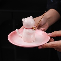 Porte-encens en céramique chinoise motif chaton de dessin animé, brûleur d'aromathérapie, ornement de table à thé, boîte en papier pour intérieur