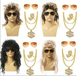 <span class=keywords><strong>Disfraz</strong></span> Disco para Hombre Ecoparty, Camisa <span class=keywords><strong>Hippie</strong></span> de los 70, Camisa de Manga Corta con Estampado y Cordón Ajustable, Peluca Mullet para Fiesta Disco o Graduación - Product Image 4