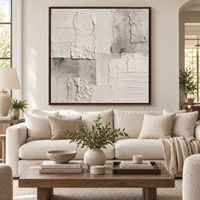 Peinture abstraite en plâtre blanc gris de qualité supérieure, texture 3D, patchwork sur toile, art mural pour hôtel, hall, villa, bureau, décoration