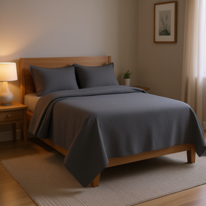 Full Size Dark Grey Reversible <b>Bedspread</b> <b>Set</b> Premium Bedding Collection - Product Image 2