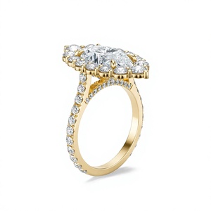 Bague de fiançailles de luxe en or 14 carats avec diamant Moval de 2,50 carats et halo, pour les détaillants de mariages - Product Image 4