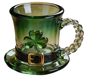 Chope en verre pour la Saint-Patrick avec motif de lutin, chope à bière en verre dégradé vert avec trèfle et poignée à nœud celtique, festival irlandais - Product Image 1
