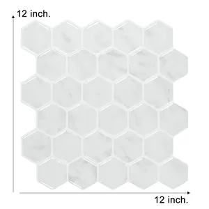 现代新材料自粘白色大理石马赛克六角 3d 剥离和贴墙瓷砖 backsplash