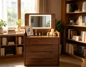 Walnut 4 Drawer Dressing Chest Flip Top LED Light <b>Mirror</b> Multifunctional Bedroom Makeup Storage Vanity Cabinet - Product Image 5