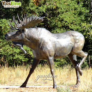 Grande statue de fauve en bronze, sculpture animale d'extérieur, patinée, avec bois de cerf, décoration de jardin - Product Image 2