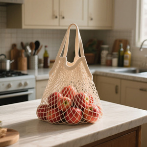 Borsa promozionale per imballaggio di frutta in rete Shopping Tote Net borsa per frutta e verdura sacchetti della spesa con manico - Product Image 5