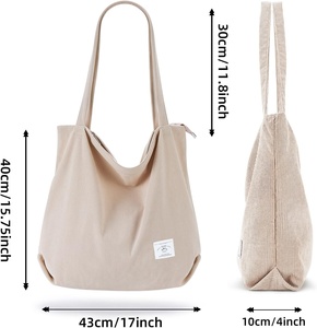 <strong>KALIDI</strong> Women PU Corduroy Casual Tote <strong>Bag</strong> with Zipper Closure Big Capacity Pockets &amp; Shoulder Strap - Product Image 4