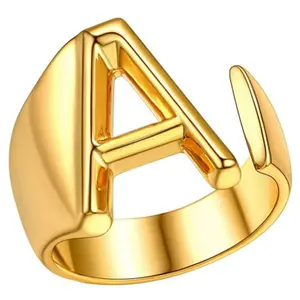 Custom Ring Rvs Brief Ring Alfabet A-Z Logo Gold Filled Sieraden Verstelbare Open Brede Ringen Gold Filled Sieraden