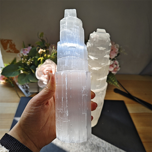 Kindfull 20cm tour de lampe en sélénite poli sculpté à la main cristal brut pierre de guérison pour la méditation cadeau décor Souvenir artisanat amour - Product Image 1