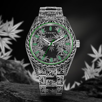 Montre-bracelet d'explorateurs en acier inoxydable de très haute qualité 40mm mains claires gravées feuilles de chanvre conception mécanique de luxe ETA NH35