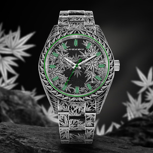 Super High Quality 40mm Stainless Steel Explorers Wristwatch Clear Hands Engraved Hemp Leaves Luxury Mechanical Design ETA NH35 - Product Image 5