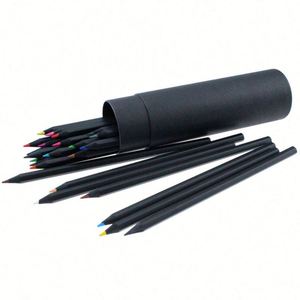 Ensemble de crayons de couleur en bois noir de 7 pouces avec logo personnalisé, motif rond, taille-crayon en plastique, tube en papier, certifié EN71 - Product Image 2