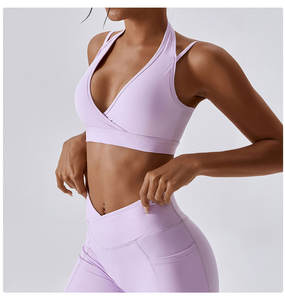 OEM ODM 2025 Vente en gros Soutien-gorge de sport yoga haute résistance pour femmes Cou suspendu Caractéristiques antichoc à séchage rapide Couleurs unies Léopard - Product Image 3
