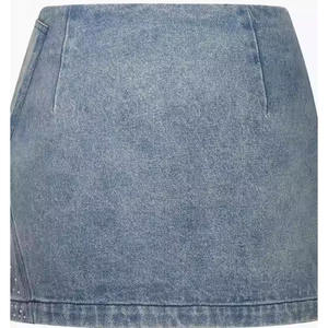 Mini-jupe en jean 3D vintage de haute qualité pour femme, avec boutons, coupe droite, technique délavée, taille unie, idéale pour l'été – Vente en gros - Product Image 4