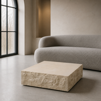 Table basse moderne minimaliste en résine beige peinte, bloc carré imitation pierre, mobilier de salon, hôtel