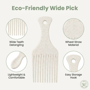 Peigne Afro Antistatique en Paille de Blé Naturelle, Brosse Légère pour Lisser les Cheveux, Portable - Product Image 5