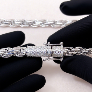 Pulsera Personalizada de Plata de Ley 925 con Cierre de Moissanita VVS de 6 mm que Pasa la Prueba de Diamantes, Cadena de Eslabones de Cuerda Trenzada Estilo Hip Hop, Joyería Fina para Hombre - Product Image 3