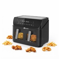 ANBOLIFE OEM 10L Friteuses à air chaud sans PFAS, non toxiques, synchronisation intelligente, contrôle numérique, 2 fentes antiadhésives indépendantes, compatibles lave-vaisselle