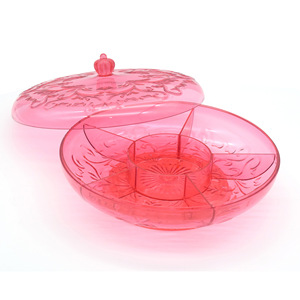 Candy <b>Box</b> <b>Round</b> Plastic 1-3L Dustproof Rotating With Compartment For Wedding Home Use Eco-Friendly Pink Red Yellow Gray - Product Image 4