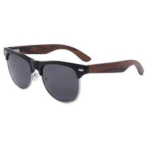 Gafas de sol clásicas de media montura de madera para hombre, protección UV400 polarizada para conducir, estilo moderno, montura negra, lentes TAC - Product Image 1