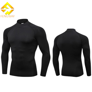 Otoño Invierno hombres cuello alto Fitness deportes correr sudadera elástica secado rápido manga larga Camiseta patrón sólido - Product Image 1