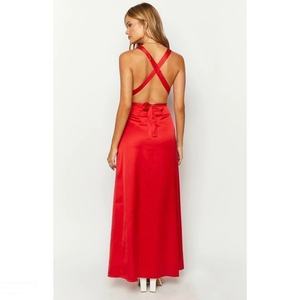 Robe moulante sans manches à col en V, fendue à la taille, avec lien au dos, extra-longue, rouge, la plus vendue - Product Image 5