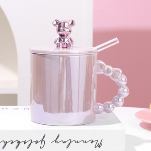 แก้วเซรามิคดีไซน์ 3 มิติ รูปหมีดุและกระต่าย ขนาด 420 มล. แก้วพอร์ซเลนรักษ์โลก พร้อมฝาและหลอดดูด เหมาะสำหรับเป็นของขวัญ ใส่กาแฟหรือสมุนไพร - Product Image 4