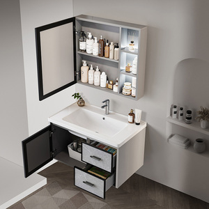 Set di Mobili Moderni <span class=keywords><strong>per</strong></span> <span class=keywords><strong>Bagno</strong></span> con Mobile Lavabo, Specchio a Parete e Armadietto Doccia - Product Image 3