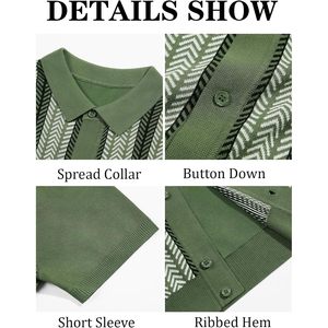 2025 hommes Vintage solide motif tricot pour polos haut Anti-rides Golf bouton pull ton foncé décontracté à manches courtes - Product Image 5