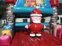 Château gonflable de Noël pour enfants, grande maison de jeu gonflable Père Noël avec motifs imprimés de Père Noël et de boîtes cadeaux pour les fêtes