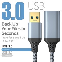 USB 3.0 Verlängerungskabel Stecker auf Buchse Hochgeschwindigkeits-5Gbps-Daten- & Ladekabel Nylon-Ummantelung für Webcam, Drucker, Festplatte