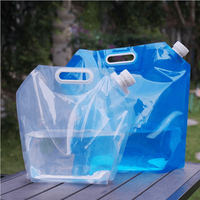 Conteneur d'eau pliable portable d'extérieur en plastique de 2 L (3 gallons) en gros, sac d'emballage transparent, poche à eau de camping