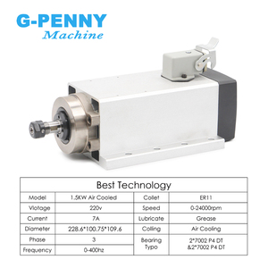 มอเตอร์แกนหมุนระบายความร้อนด้วยอากาศ G-penny 1.5KW ER11 พร้อมหน้าแปลนยึด แกนหมุนทรงสี่เหลี่ยม ลูกปืน 4 ชิ้น และอินเวอร์เตอร์ QL 1.5KW - Product Image 6