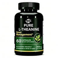 Capsules de L-Théanine Pure Végétalienne 200mg 400mg 60, Complément Herbal Naturel, Aide à Soulager le Stress, Vente en Gros OEM Usine Marque Privée
