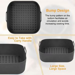 Reversible Rectangle Silicone Pot Liner Food Safe Air Fryer <b>Pan</b> New Condition Square Shape for Frying Kitchen Accessories Cutter - Product Image 2